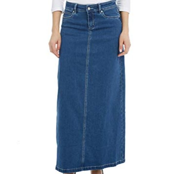 Esteez Dresses & Skirts - Esteez Skirt Womens 14 Blue Medium Wash Stretch Denim Modest Jean Maxi A-Line